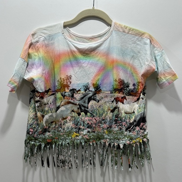 Paper Wings Other - Colorful Horse Print Kids Fringe Tee